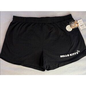 Hello Kitty Girls Black Shorts Sz L NWT Cotton Blend Elastic Waist Lounge Sleep
